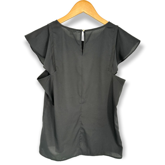 Calvin Klein | Small | Semi-Sheer Silky Ruffle Cap Sleeve Keyhole Closure Blouse - Picture 4 of 7